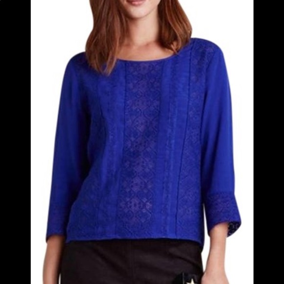 Anthropologie Meadow Rue Blue Salina Lace Long Sleeve Blouse - Picture 11 of 12
